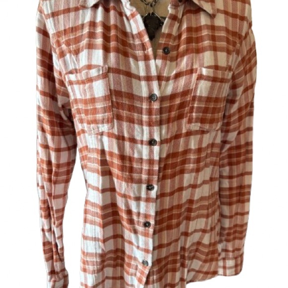 BKE Tops - BKE Rust and Cream Plaid Shirt - Medium